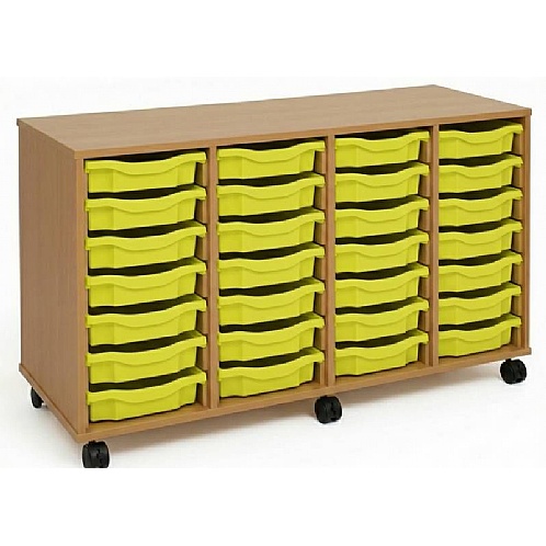 Tray Storage Unit - Mobile With 28 Shallow Plastic Trays - School Furniture