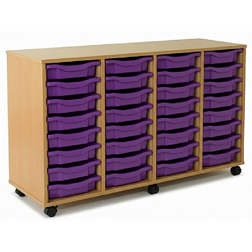 Tray Storage Unit - Mobile With 32 Shallow Plastic Trays - School Furniture
