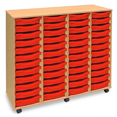 Tray Storage Unit - Mobile With 48 Shallow Plastic Trays - School Furniture