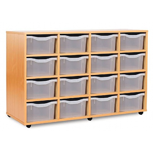 Tray Storage Unit - Mobile With 16 Deep Plastic Trays - School Furniture