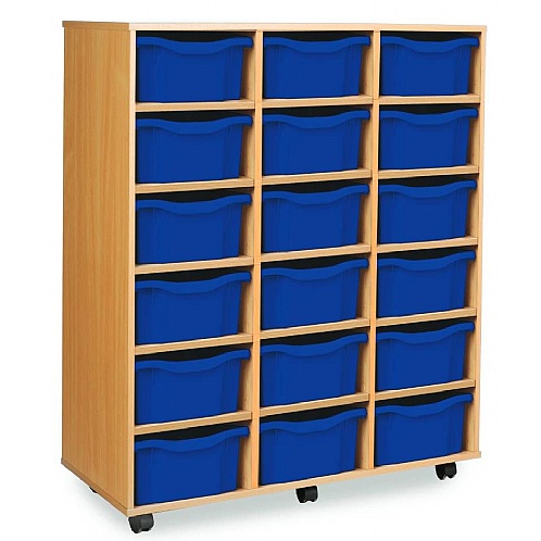Plastic Tray Storage Unit, 18 Deep Trays, Mobile Design - School Furniture