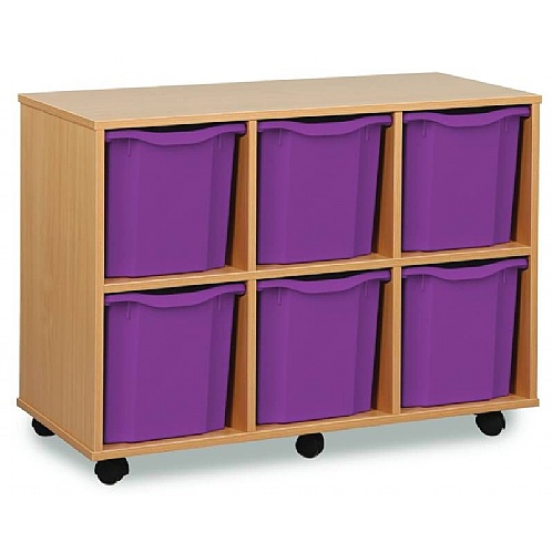 Tray Storage Unit - Mobile With 6 Jumbo Plastic Trays - School Furniture