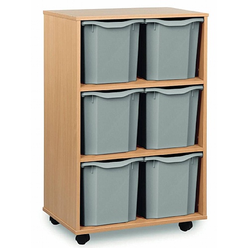 Tray Storage Unit - Mobile, Tall With 6 Jumbo Plastic Trays - School Furniture