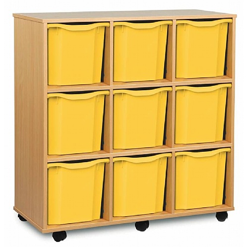 Tray Storage Unit - Mobile With 9 Jumbo Plastic Trays - School Furniture