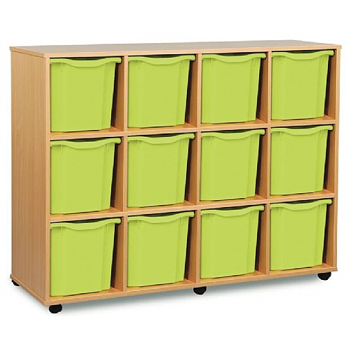 Tray Storage Unit - Mobile With 12 Jumbo Plastic Trays - School Furniture