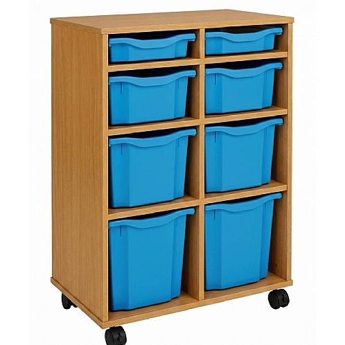 Tray Storage Unit - Mobile With 8 Mixed-Size Plastic Trays - School Furniture