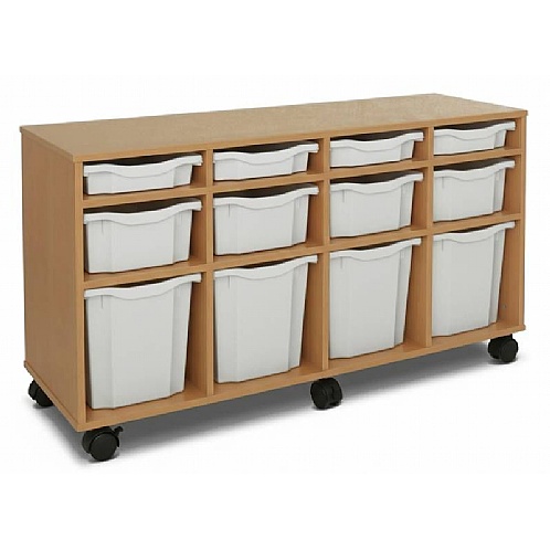 Tray Storage Unit with 12 Mixed Size Plastic Trays - School Furniture