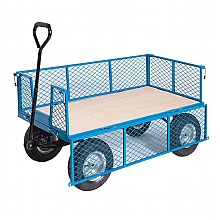 Mesh sided platform truck with plywood base