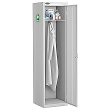 Personal medical locker with top hat shelf
