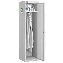 Personal medical locker with top hat shelf