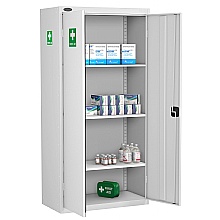 Tall medical cabinet 3 shelves locking doors