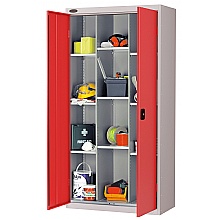 divider cupboard with red doors