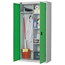 Green janitors cupboard for cleaning materials