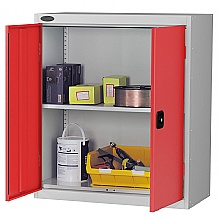 steel cupboard with red double doors
