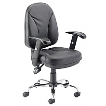 Office Chair - Medium-Back Leather-Look & Adjustable Arms