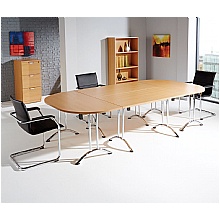 Folding modular meeting tables in beech