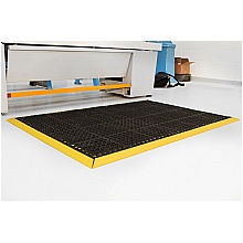 Black rubber matting with yellow safety edges