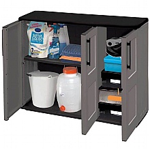low plastic triple utility cupboard with one shelf