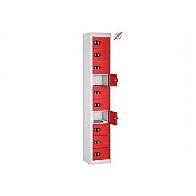 10 dooor red storage locker for phones etc