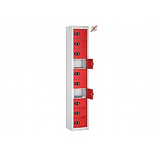 10 dooor red storage locker for phones etc