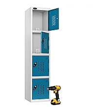 recharge locker for power tools with blue doors