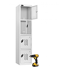 recharge locker for power tools with white doors