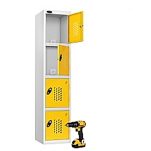 recharge locker for power tools with yellow doors
