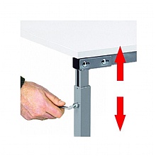 Mechanical height adjustment on workbench legs