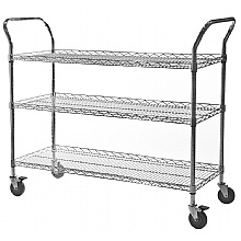 Three tier wire trolley with lipped edge shelves