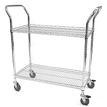 Two tier wire trolley with lipped edge shelves