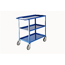 Three tier steel tray trolley in blue