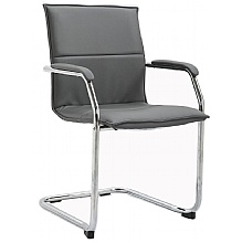 Grey Leather faced cantilever meeting chair