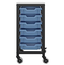 small tray storage unit with 6 plastic trays