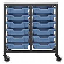 small tray storage unit with 12 plastic trays