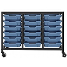 small tray storage unit with 18 plastic trays