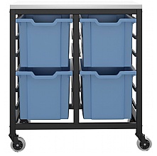large tray storage unit with 4 plastic trays