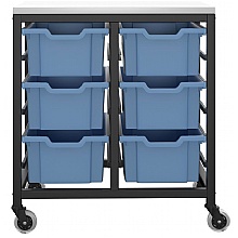 large tray storage unit with 6 plastic trays