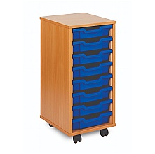 Storage Unit with 8 Shallow blue Plastic Trays