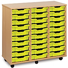 Storage Unit with 30 Shallow yellow Plastic Trays