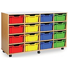 Tray Storage Unit - Mobile With 16 Deep Plastic Trays
