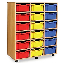 Plastic Tray Storage Unit, 18 Deep Gratnell Trays, Mobile Design
