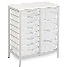 Static Storage Unit with 16 Shallow Plastic Trays