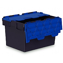 Plastic Attached Lid Containers, Black/Blue