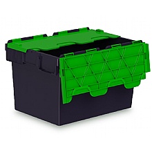 Plastic Attached Lid Containers, Black/Green