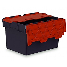 Plastic Attached Lid Containers, Black/Red