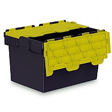 Plastic Attached Lid Containers, Black/Yellow