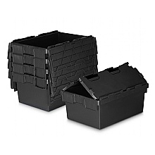 Eco Recycled Black Plastic Attached Lid Containers