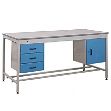 Workbench with Fixed Cupboard, Three Drawer Pedestal