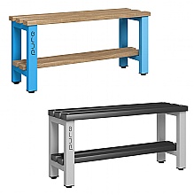Single sided cloakroom benches with base shelf