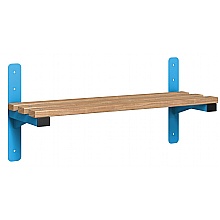 Wall mounted bench seat, blue with beech slats